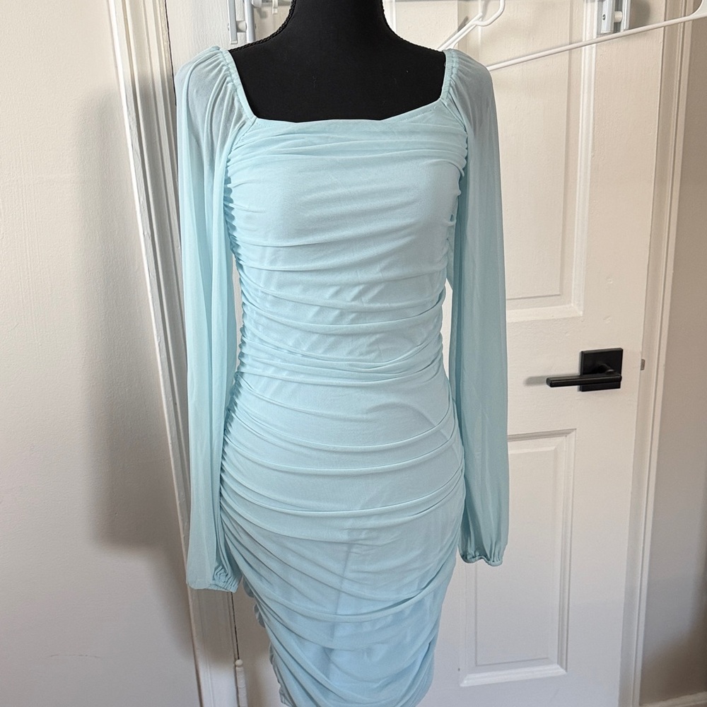 Elegant Light Blue Ruched Dress
